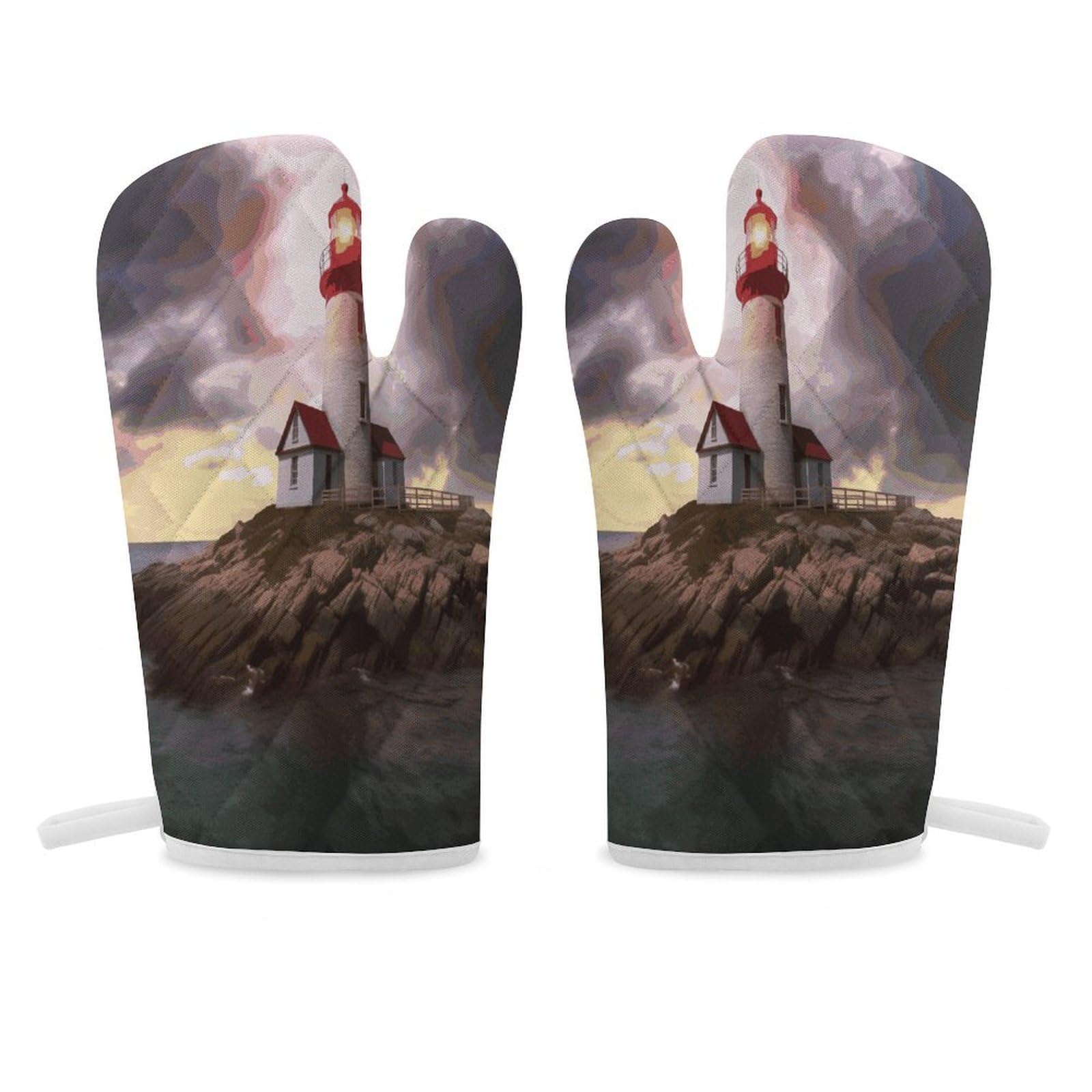 Lighthouse Oven Mitt Heat Resistant Potholder Set,Durable Oven Gloves for Gifts,Glove Pot Holder for Cooking Baking Grilling BBQ