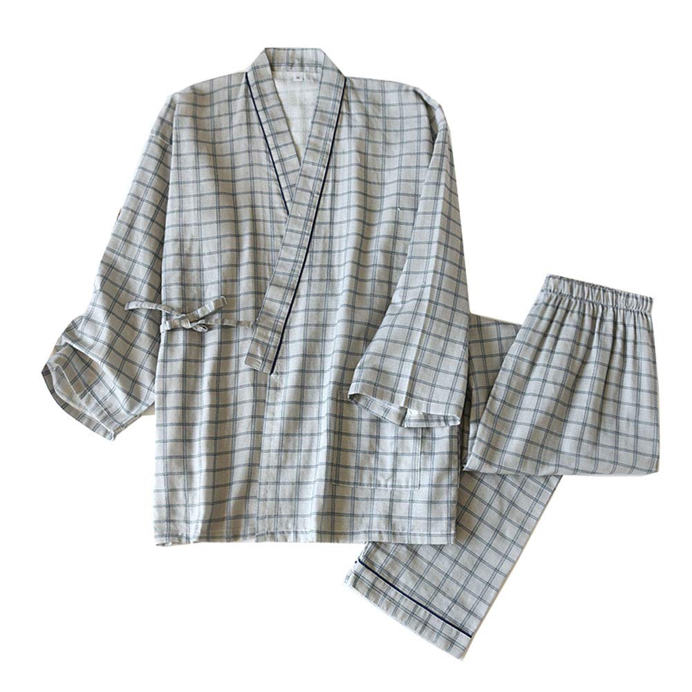 Men's Japanese Kimono Double Gauze Cotton Robe Plus Size Zen Clothing Taoist Clothing (Size M, C2)