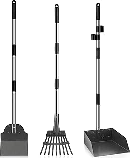 Pooper Scooper, Dog Pooper Scooper with Metal Tray,Rake and Spade for Large Medium Small Dogs and Pets, Durable Stainless Long Handle Poop Scooper for Dog, Use on Grass, Dirt, Gravel
