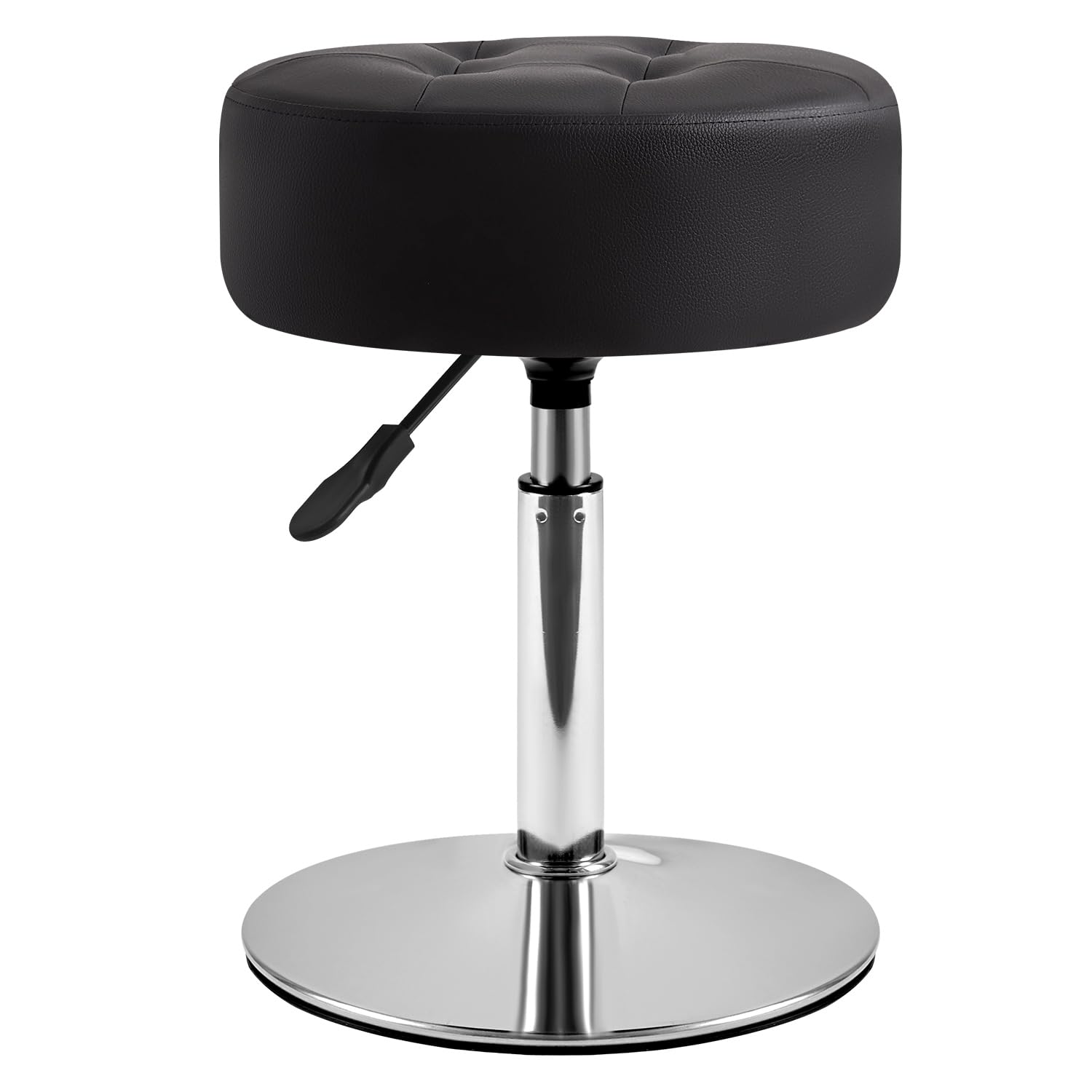 ibuyke height adjustable 360°swivel vanity stool, tufted round vanity chair for makeup room, faux leather vanity stool for bathroom, living room, modern ottoman, black wbd025b