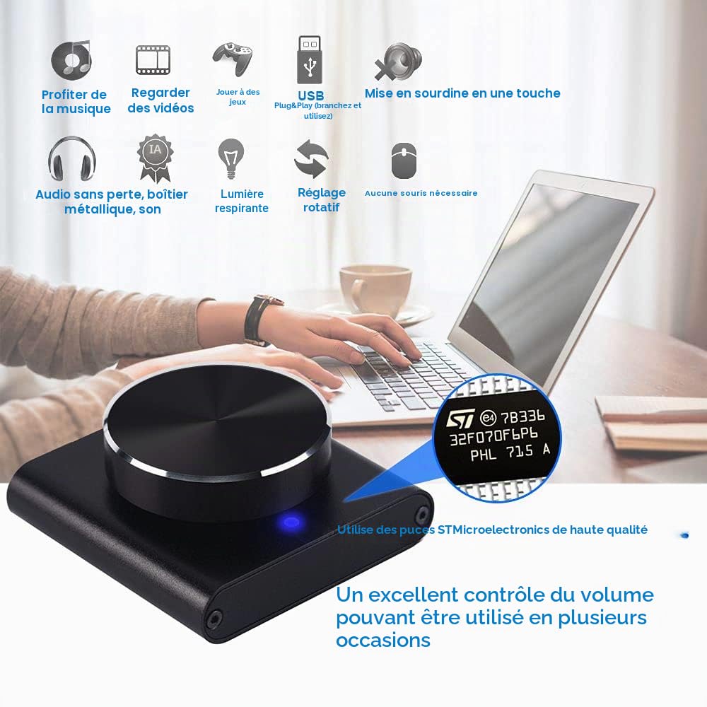 Cooidea Bouton de contrôle du Volume USB avec Une Touche de Fonction Mute/Pause pour Ordinateur, réglage Audio, contrôle du Volume Audio, Compatible avec WinXP/7/8 10/Vista/Mac/Linux