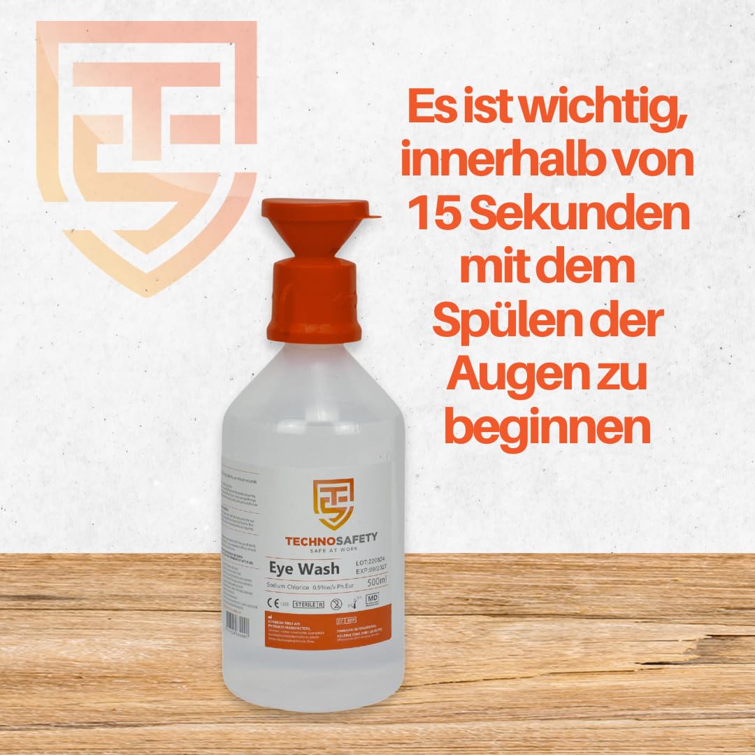 Augenspülstation – Inklusive 2 x 500 ml Augenspülflaschen – Sicherheitsspülstation für Notfälle - Wandset