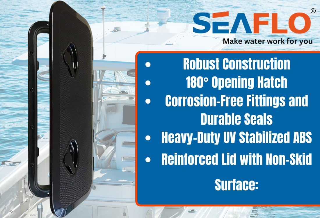 SEAFLO Marine Boat Deck Access Hatch & Lid 23.9" X 9.5" - Black 607mm x 243mm