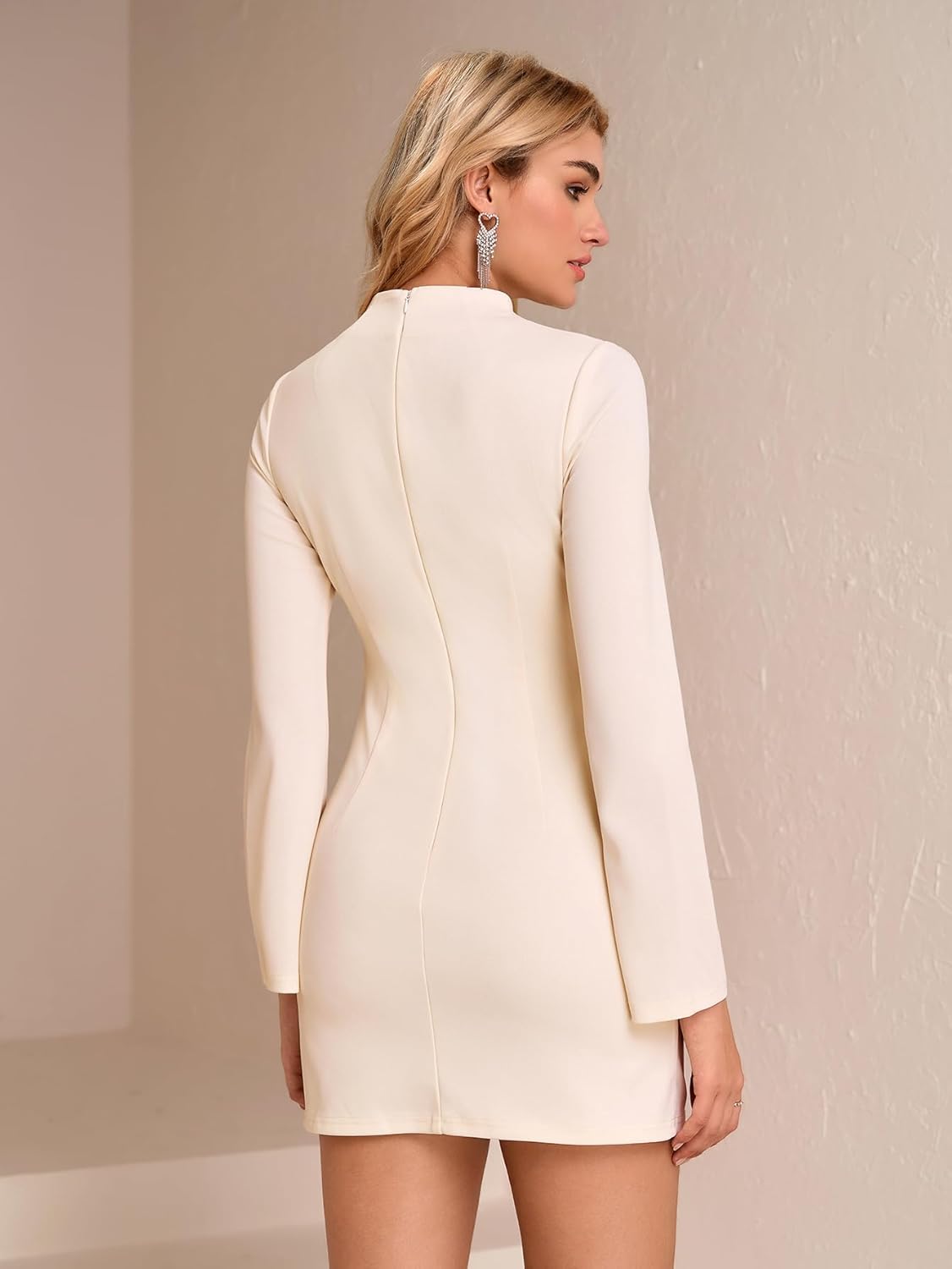 HTZMO Women Fall Long Sleeve Mock Neck Mini Dress Bodycon Formal Going Out Homecoming Short Dresses with Pockets - Image 2