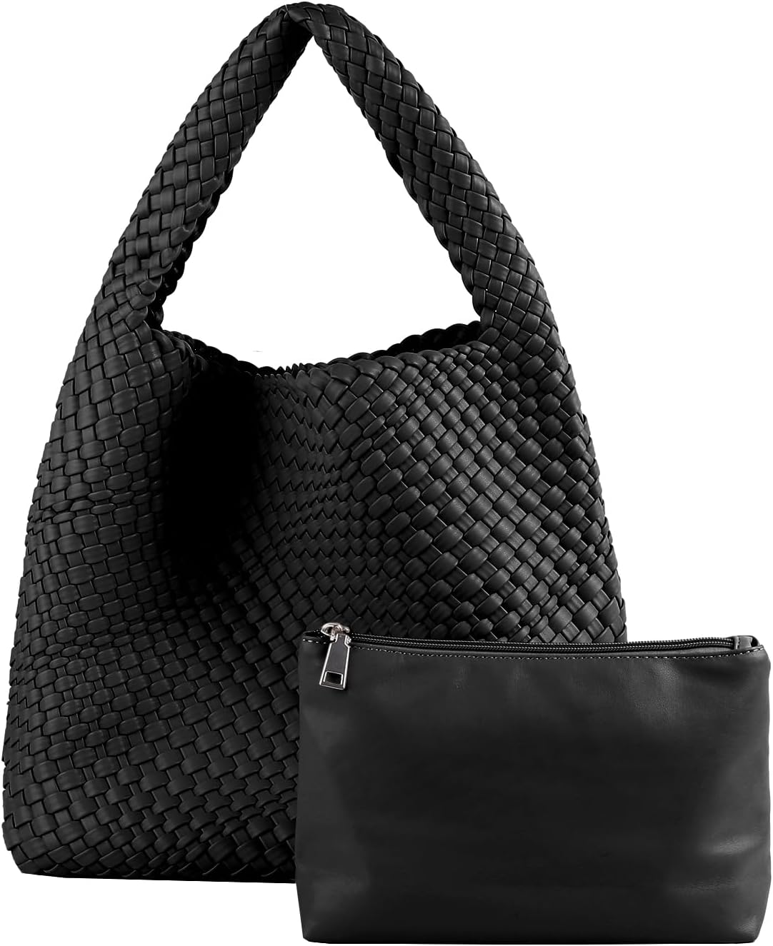 Woven Tote Bag For Women, Large Vegan Leather Travel Handbag, Casual Work Shoulder Bag, Underarm Commuter Hobo Bag With Purse