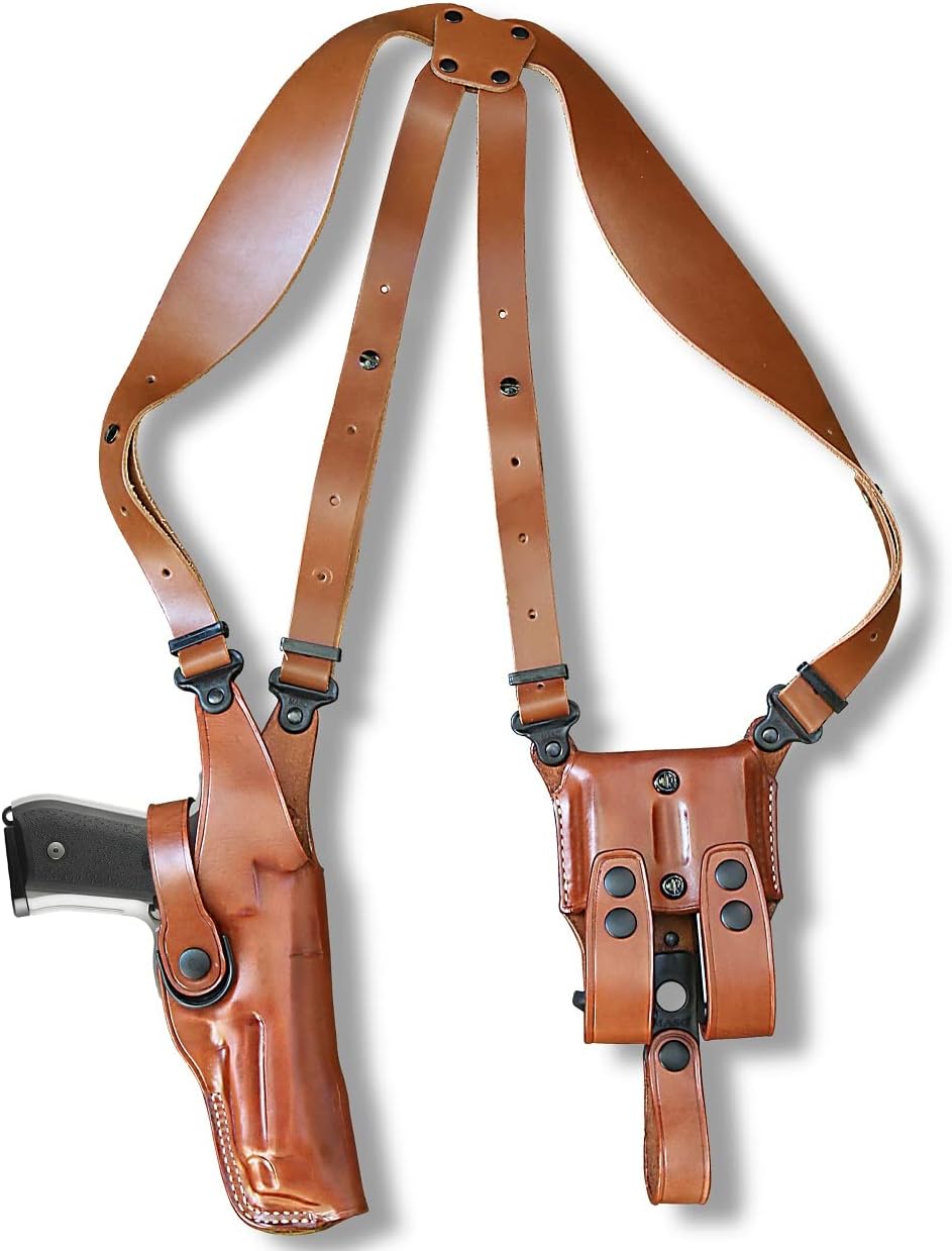 Premium Leather Vertical Shoulder Holster System with Double Magazine Carrier Fits, Glockk 19/23/ 32 with 15-Round Mag. Right Hand Draw, Brown Color #1014#