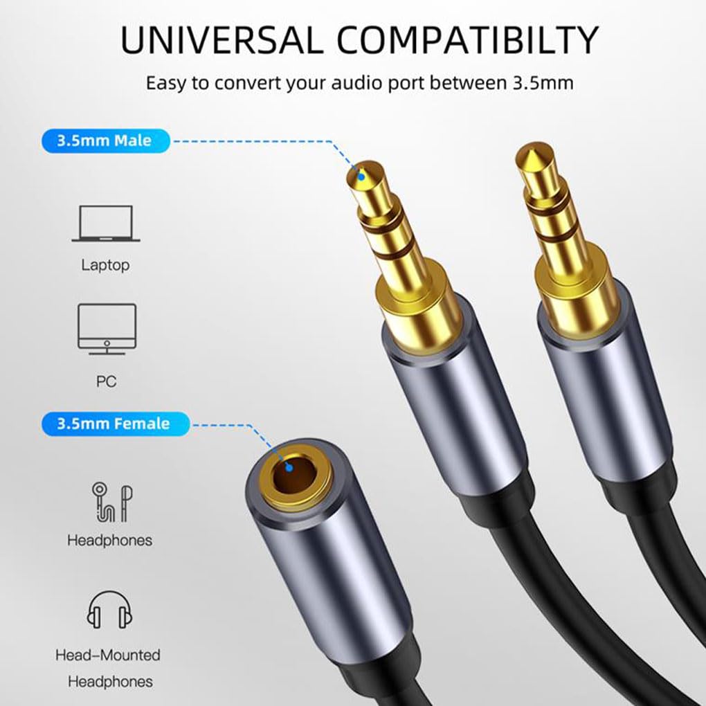 10 x srebrny kabel audio jack 3,5 mm, wtyczka na 2 gniazda, adapter, kabel do telefonu PC, wielofunkcyjny, gniazdo MP4 na 2 wtyczki