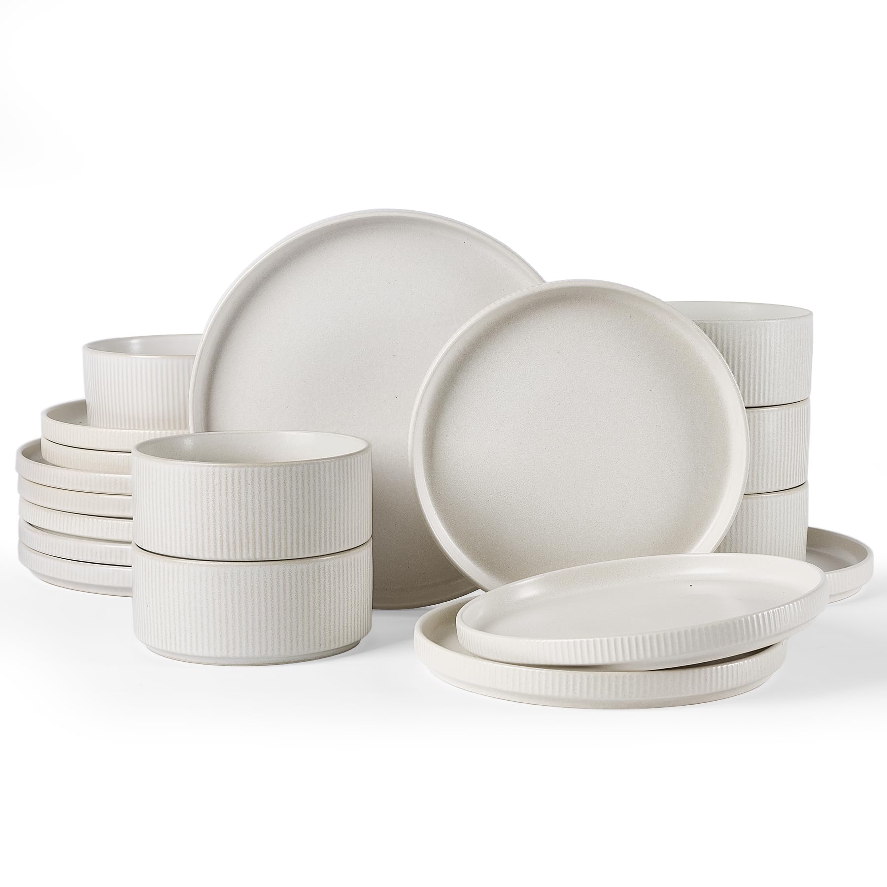 Famiware Star Plates and Bowls Sets, 18pc Modern Stoneware Dinnerware for 6