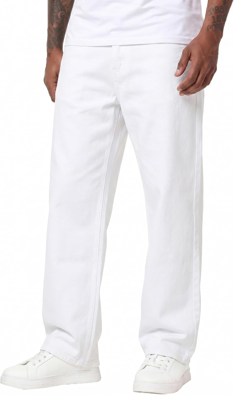 MZNBURAM Men's Non-Stretch Loose Fit Wide-Leg Baggy Jeans Pants image 5