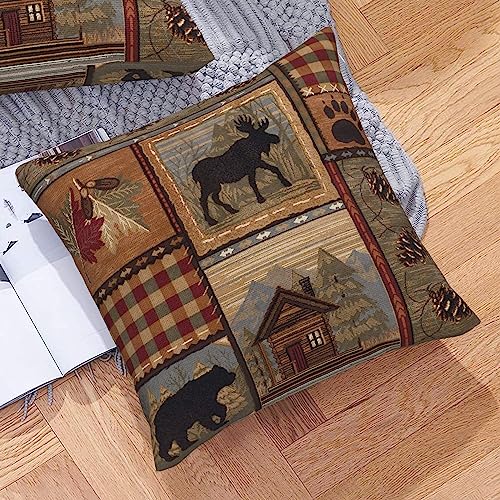 Datansen PILLOWLINEN05 Set Of 2 Square 18X18 Inch Retro Brown Throw Pillow Covers Rustic Lodge Bear Moose Decorative Throw Pillowcase thumb #5