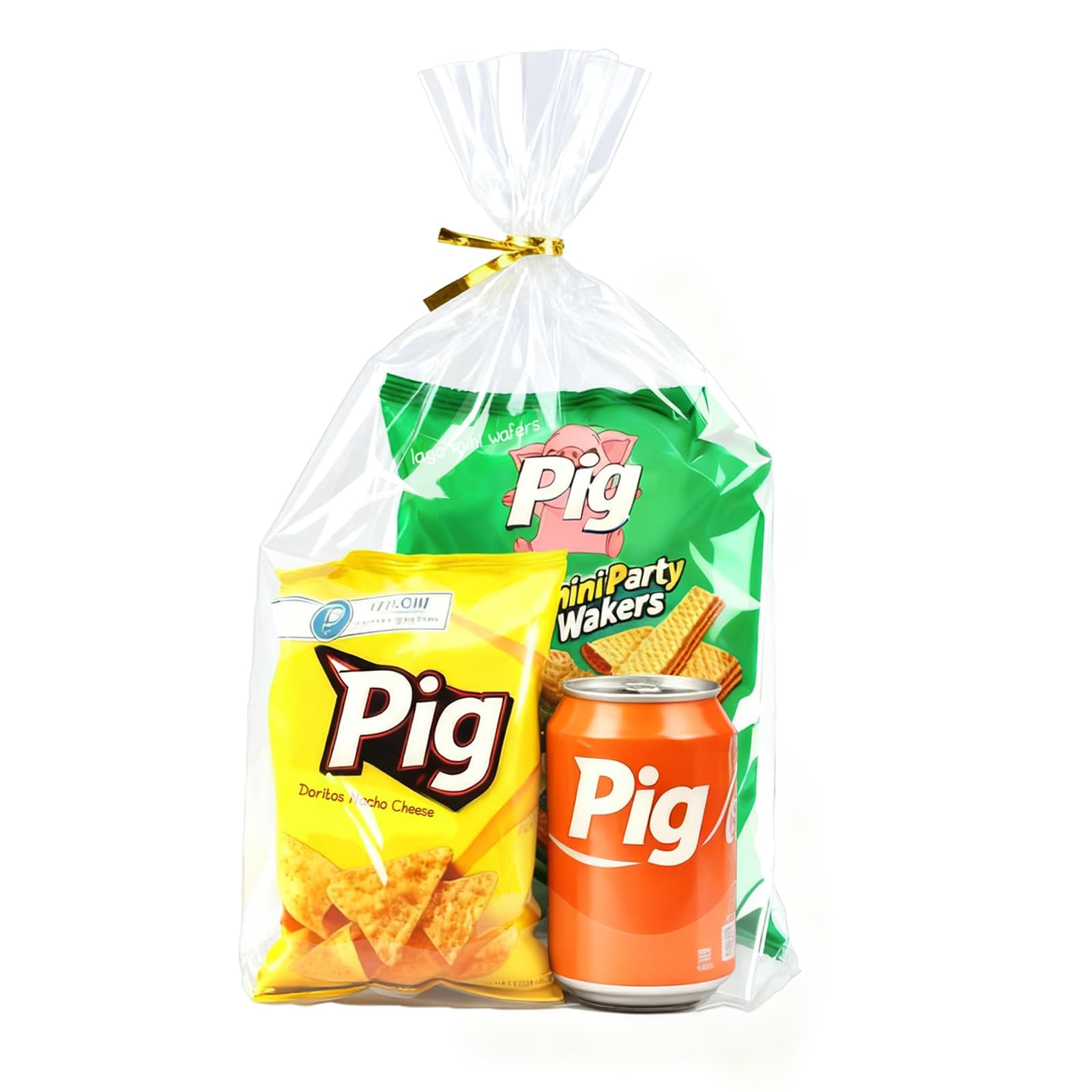 PigPotParty Cellophane Bags 12x16 Inch, 100 Pack Clear Plastic Gift Bags, Bottom Gusset for Stand-Up Display, Medium Cello Wrap for Large Goodies,