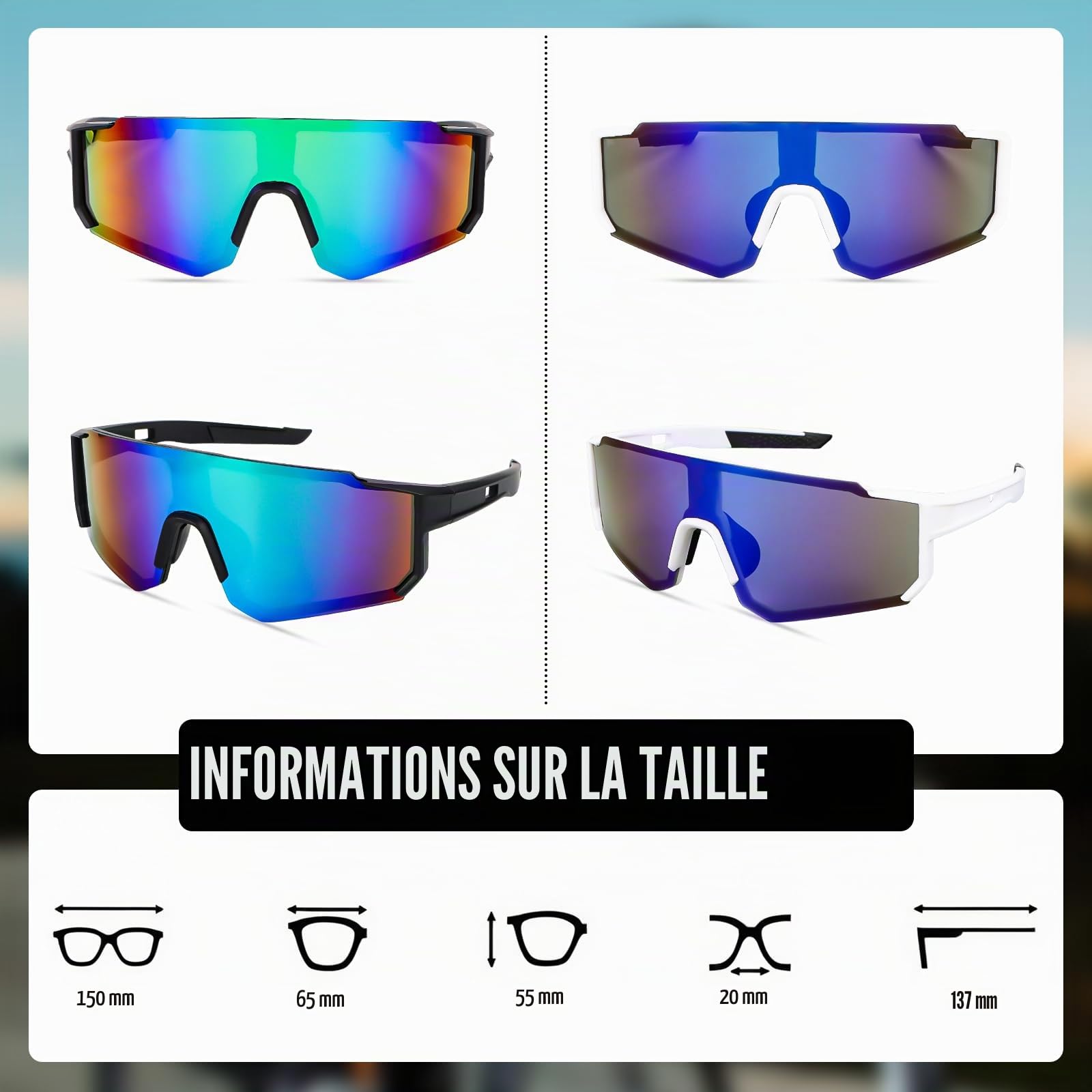 MplehDa Lot de 2 lunettes de soleil polarisées pour homme et femme - Protection UV 400 - Coupe-vent - Protection contre le vent - Pour activités de plein air