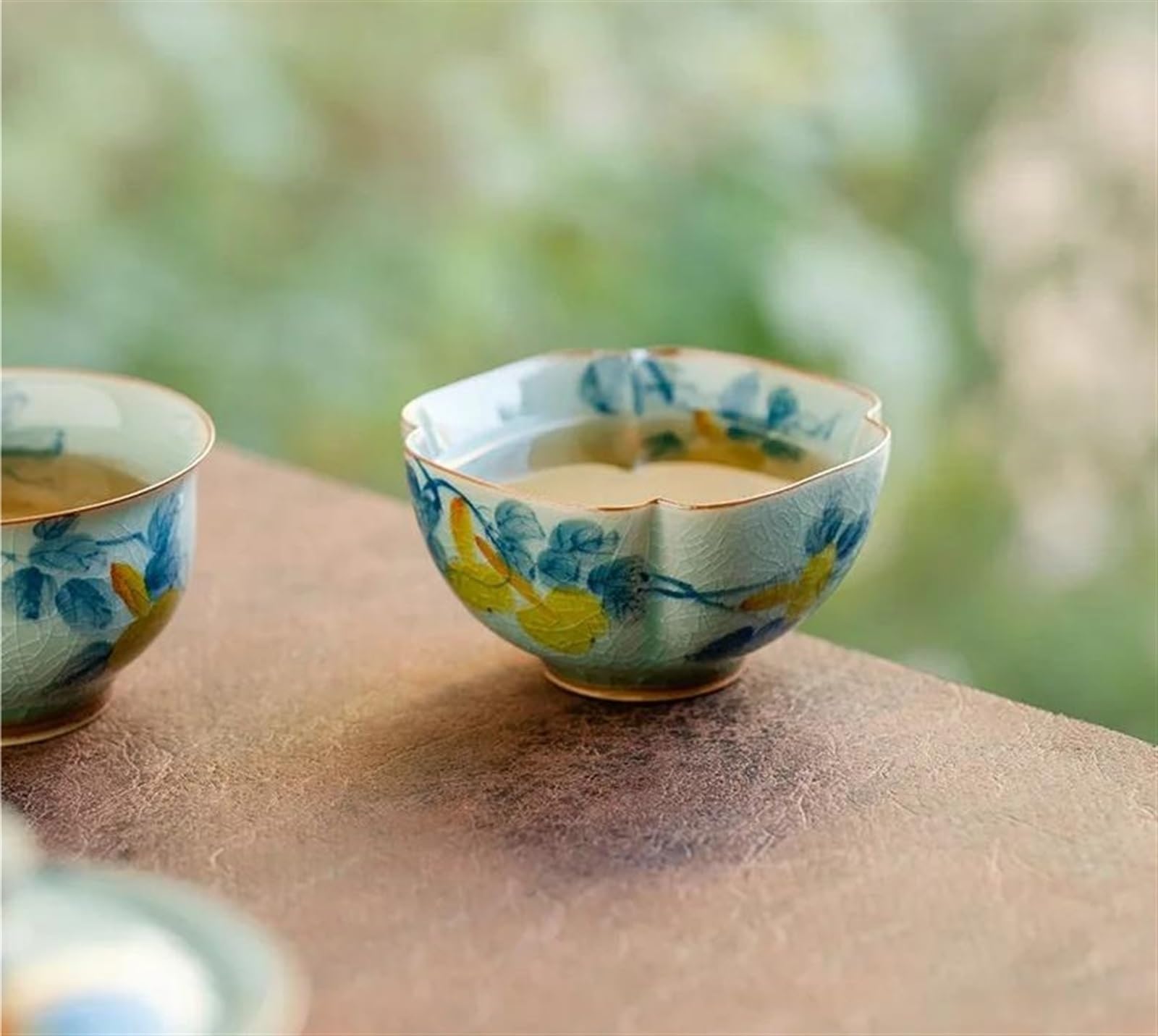 Teeservice Puer Einzelschale Kung Fu Teeservice Geschenke Eisglasur Keramik Teetasse Reine handbemalte Lotus Teeschale Kürbis Teetasse Reiseteeservice Teekanne (A)