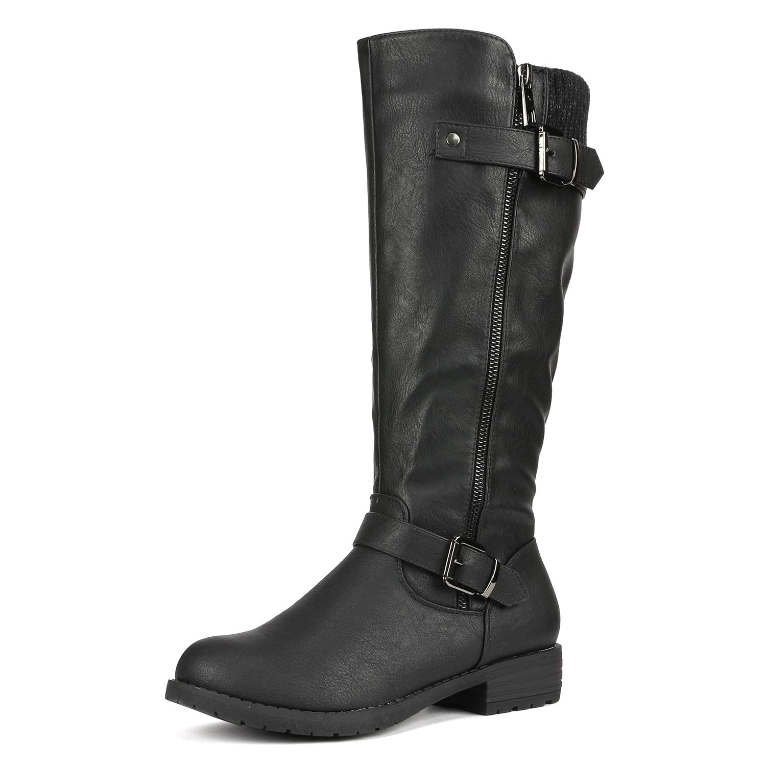 DREAM PAIRS Womens Knee High Boots Comfortable Riding Boots Side Zipper Fall Boots with Buckle