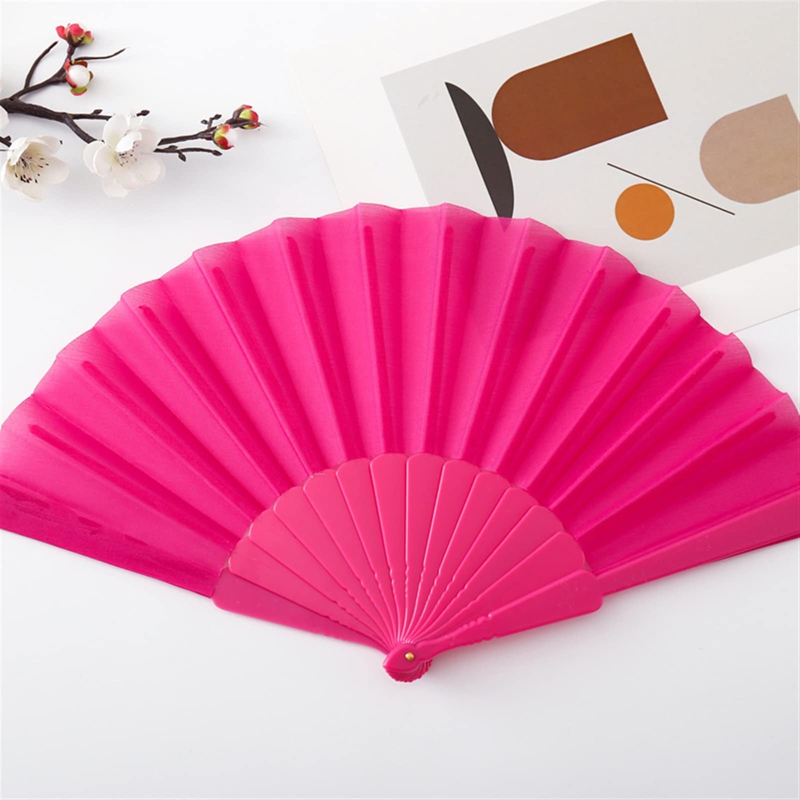 LKLNKVL folding fan, Folding Hand Fan - Room Decoration Gift Craft Plastic Hold Chinese Style Dance Performances Held Party Wedding Supplies Decorative(F)