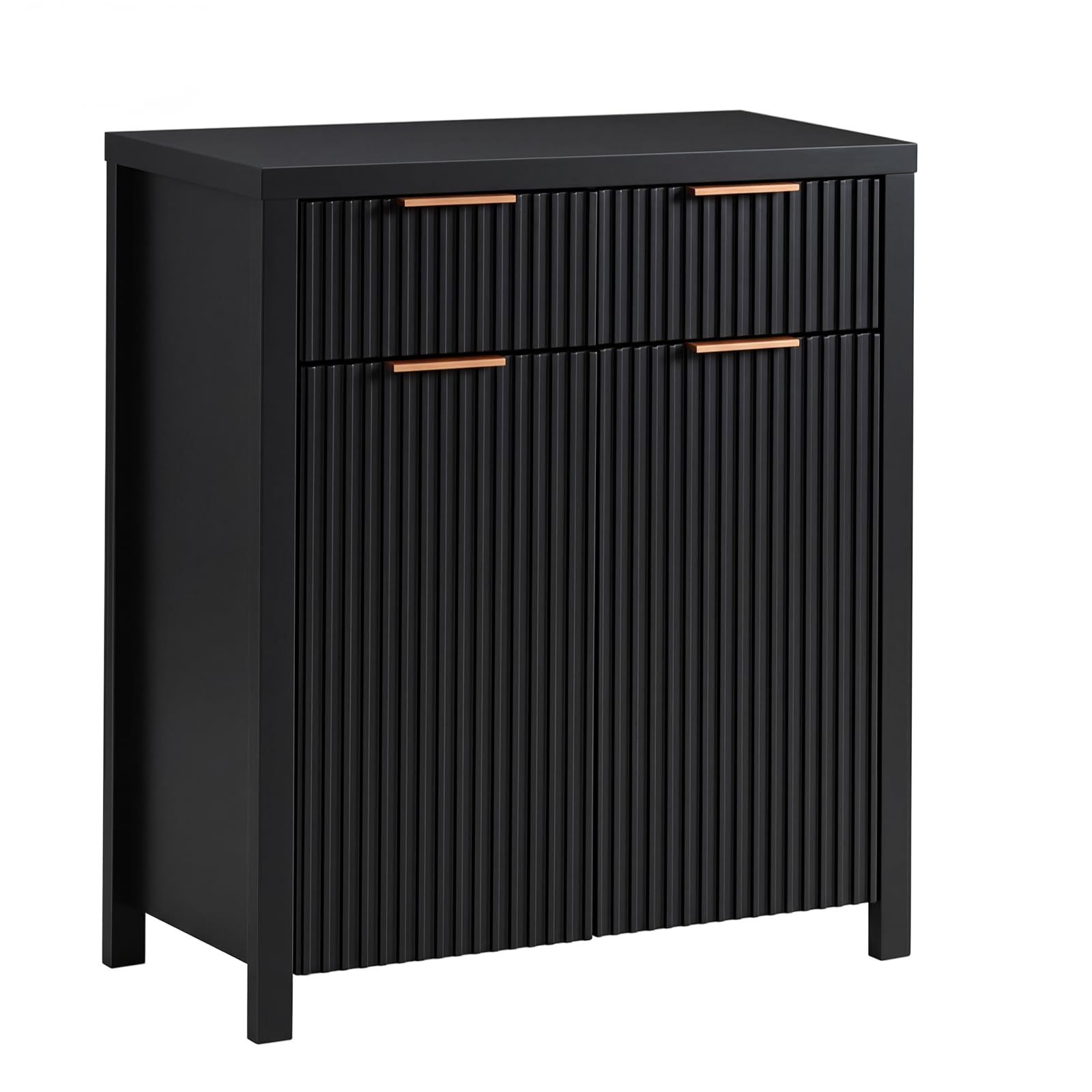 Panana Sideboard Ribbed Storage Cabinet with 2 Doors and Drawer (Black)