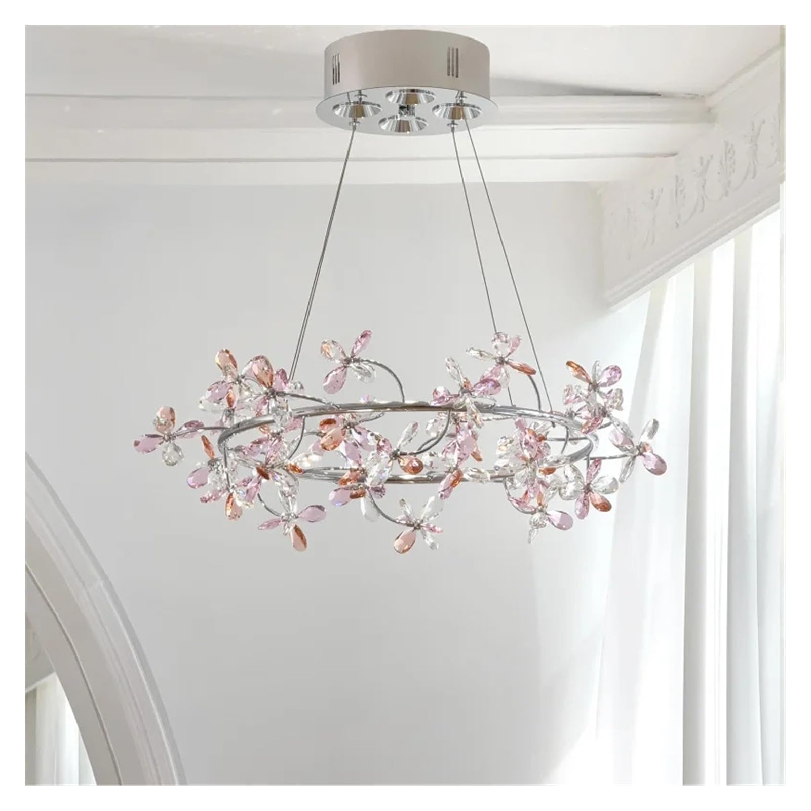 Lustre en cristal rose D50CM plafonnier LED pour éclairage de salon