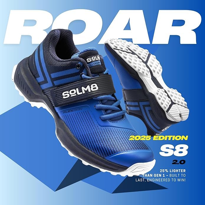 Image of SOLM8 S8 Cricket Shoes with Rubber Spikes - Performance Cleats for Men on Outdoor Turf /Grass, Featuring Wide Toe, Speed-Fit Lacing and New Gel Cushioned Insole