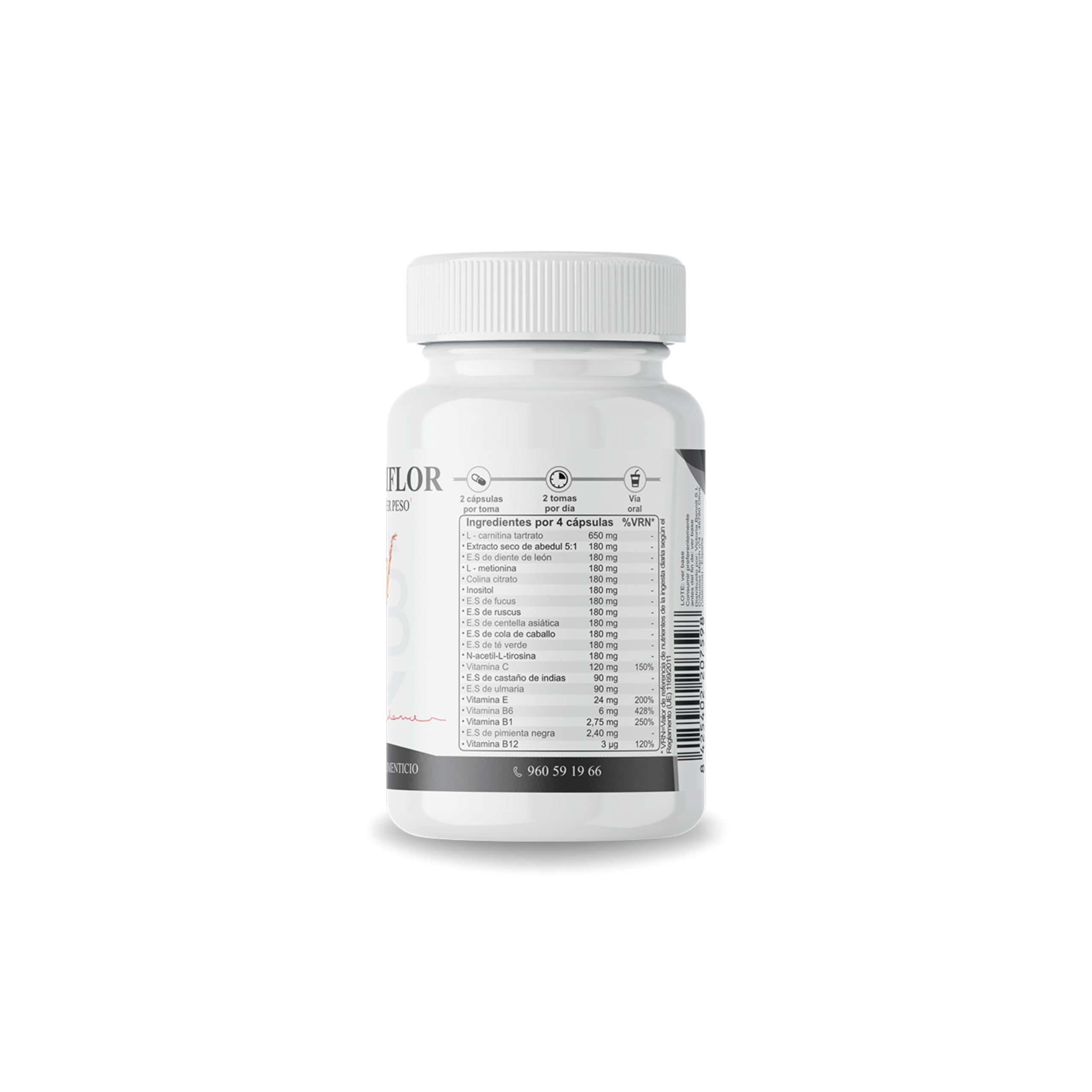 Celluliflor | Con L-Carnitina, Fucus, Centella Asiática y Té Verde | Drenaje, Metabolismo y Cuidado de la Piel | Retención de Líquidos | Celulitis | 120 Cápsulas Vegetales