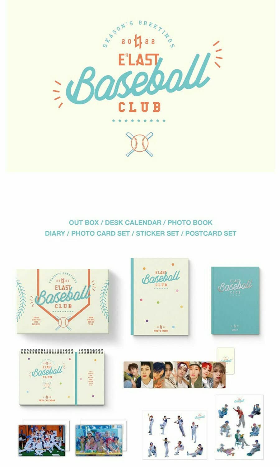 E'LAST 2022 SEASON’S GREETINGS [ BASEBALL CLUB ] ( 28p Deck Calendar+88p Photo Book+104p Diary+1ea Photo Card Set(1set 8ea)+1ea Sticker Set(1set 2ea)+1ea Post Card Set(1set 2ea) )