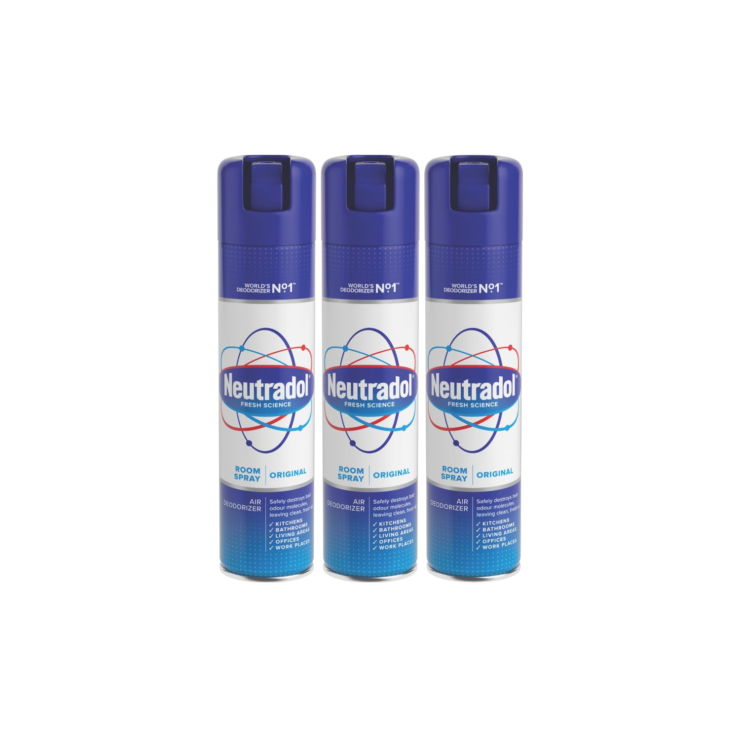 Neutradol Room Spray, Fast Acting Aerosol, Air Freshener for Home & Office, Odour Eliminator, Original, Multipack of 3 x 300ml