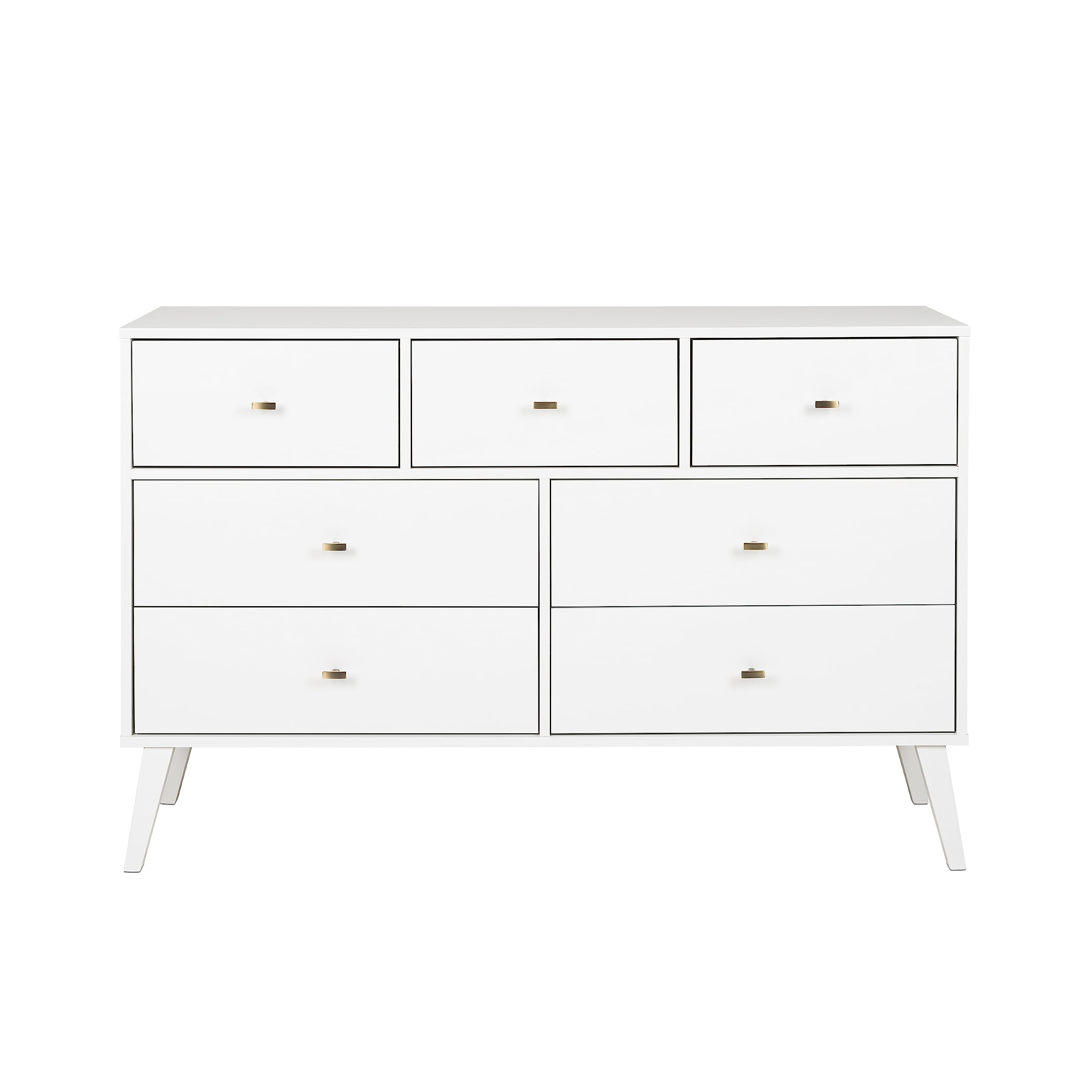 Prepac Milo Mid-Century Modern 7 Drawer Double Dresser for Bedroom, Wide Chest of Drawers, Contemporary Bedroom Furniture, 16 Inch D x 52.5 inch W x 33.75 inch H, White, WDBR-1407-1