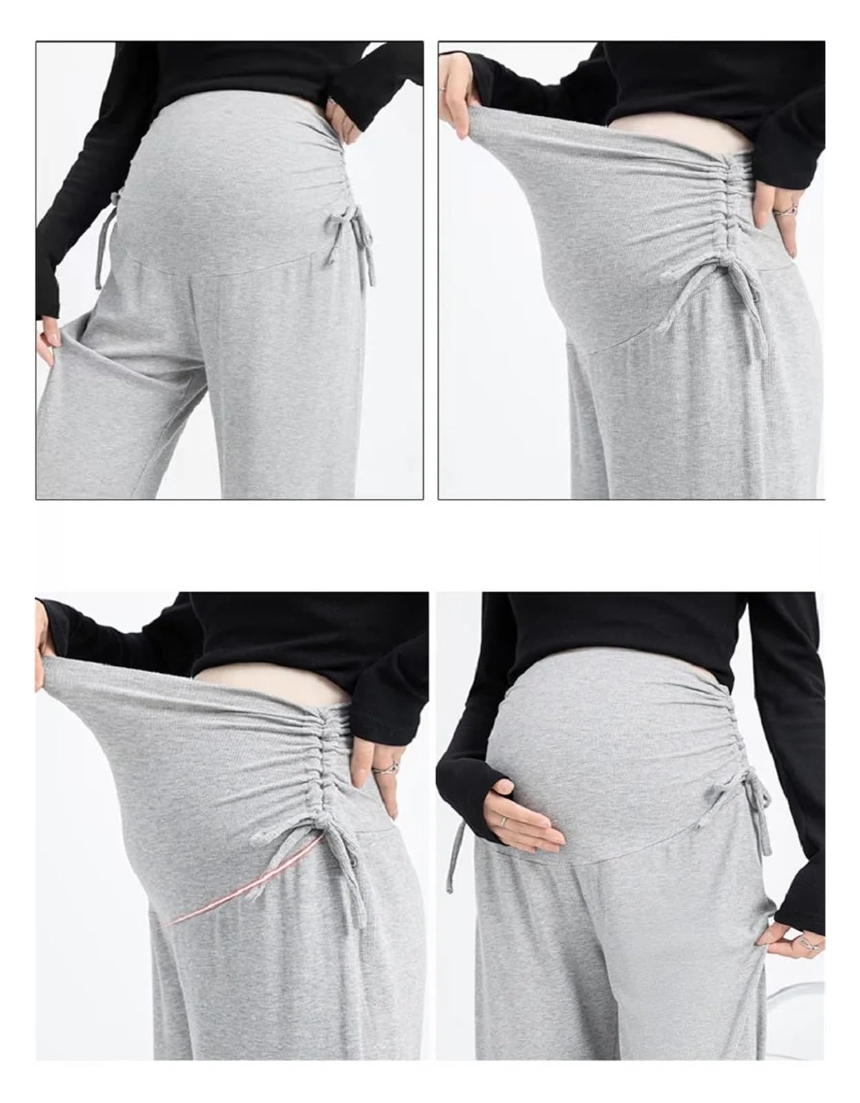 Pantalones de Maternidad de Cintura Alta y Suave, de algodón, for Embarazadas, con Pierna Ancha y elásticos, Ropa de Embarazo(Grey,XL)