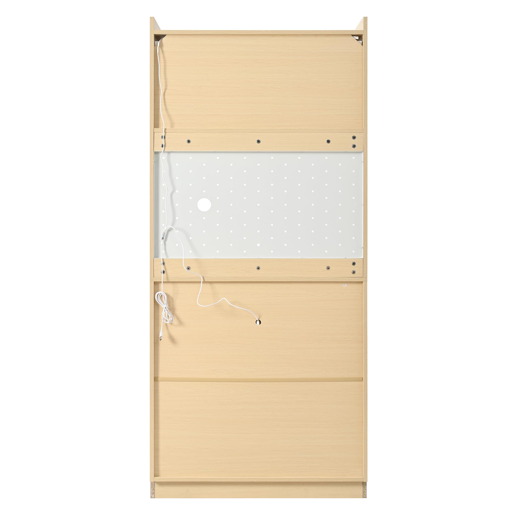 MURUL Highboard naturale/bianco, con LED, vetro scanalato, ripiani regolabili e cassetti, ideale per cucina, sala da pranzo e soggiorno