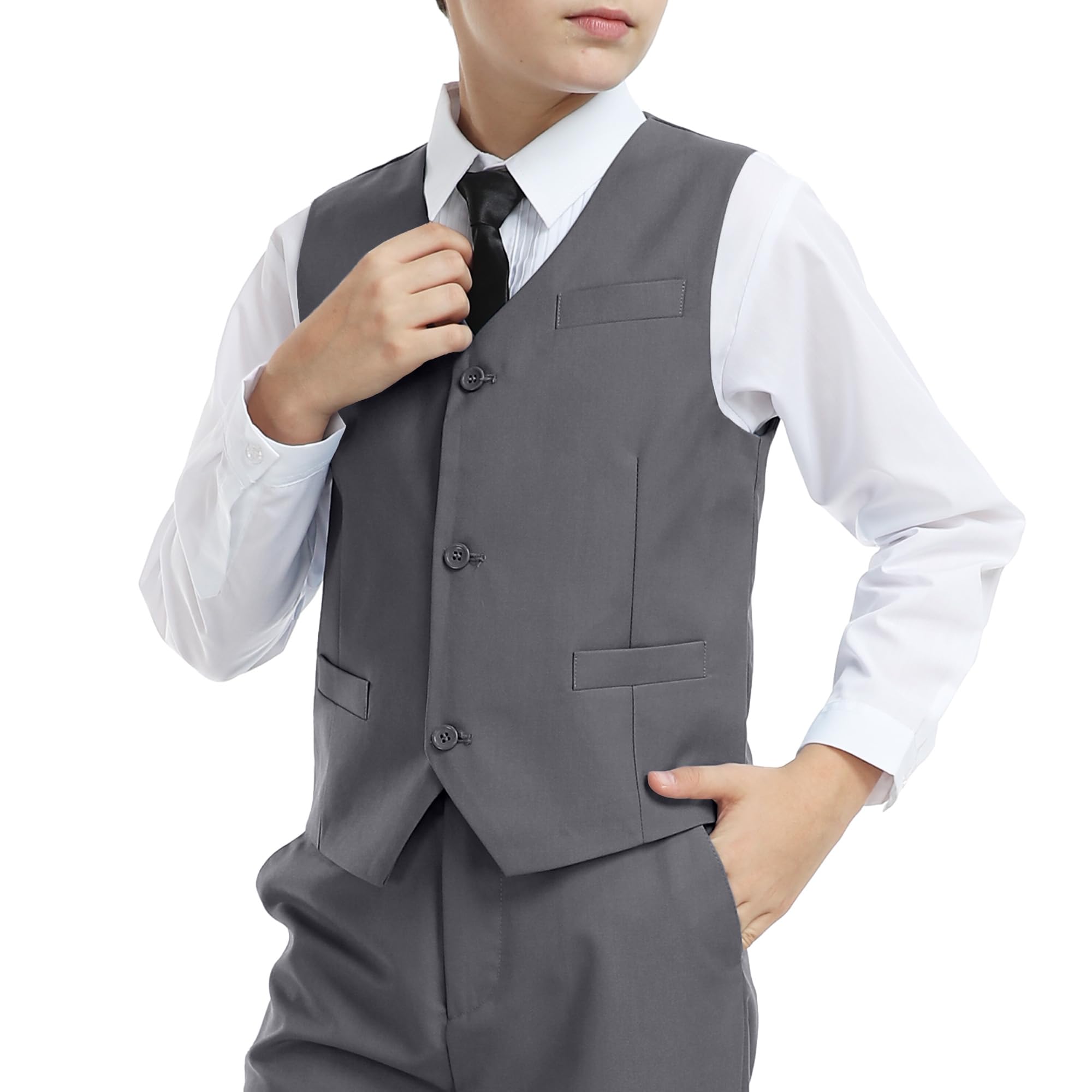 Boys Vest Slim Formal Suit Vest for Wedding with Pockets