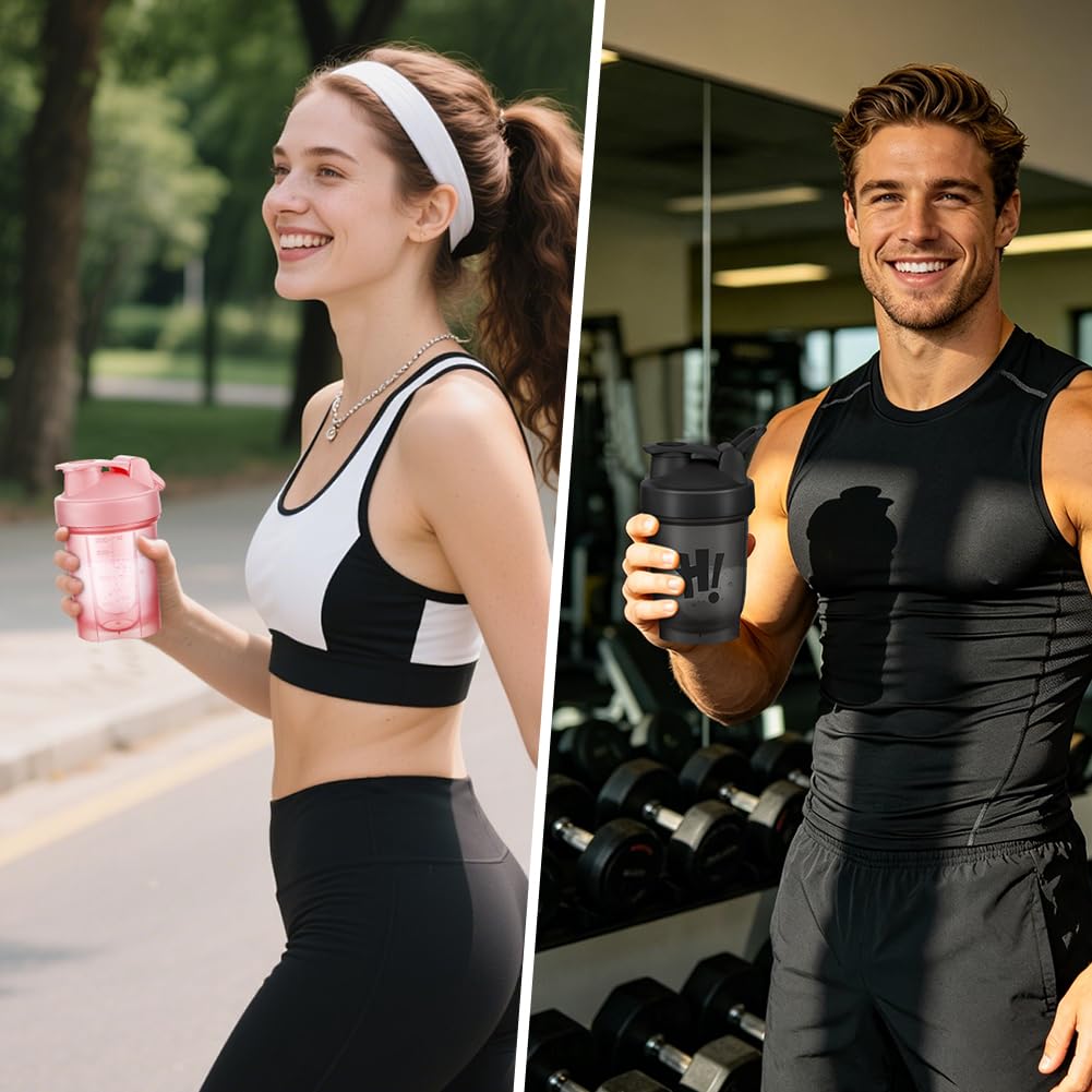 AOOWU Shaker per Proteine, 2 Pcs Shaker Proteico 350 ML con Sfera di Miscelazione, Agitatore Snap-Fit, Protein Bottiglie a Prova di Perdite, Bottiglie per Miscele di Proteine e Integratori, Senza BPA