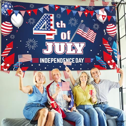 Image of KatchOn, 4th of July Backdrop - 72x44 Inch | XtraLarge Banner for Patriotic Home Decor,Independence Day and Memorial Day Decorations | 4th of July Decorations