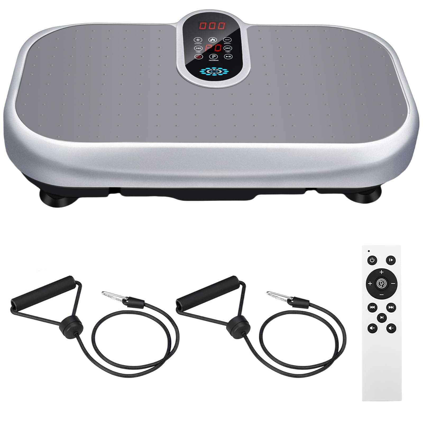 Płyta wibracyjna 4D, płyta wibracyjna do domu, z pilotem zdalnego sterowania i taśmami oporowymi, funkcja ogrzewania i Bluetooth, pojemność 150 kg, 120 poziomów wibracji