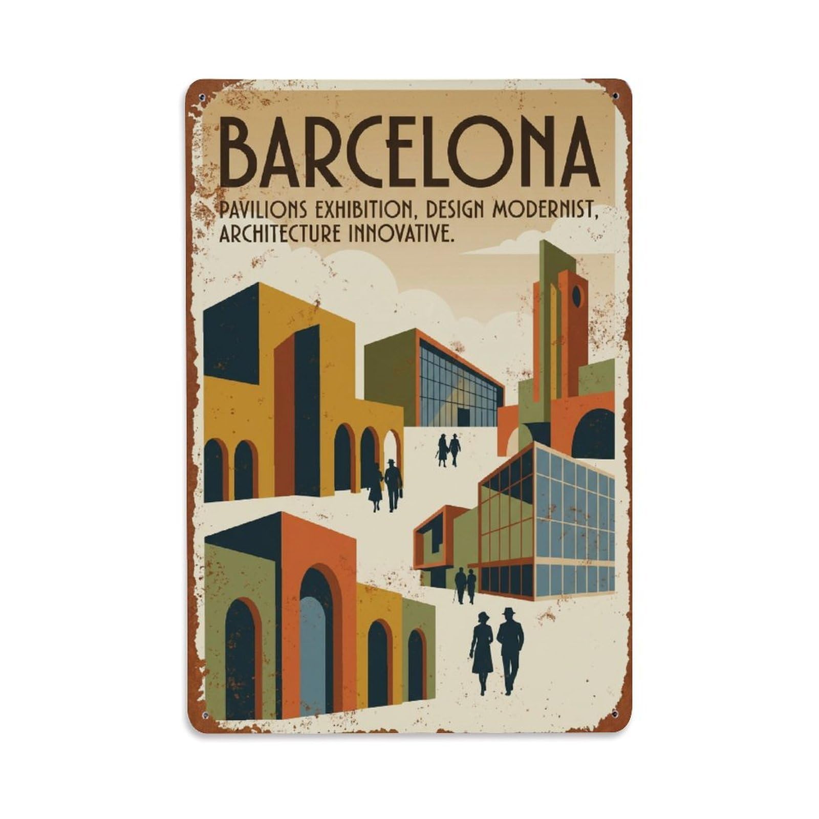 Vintage Travel Pavilions Spain Exhibition Metal Tin Sign
