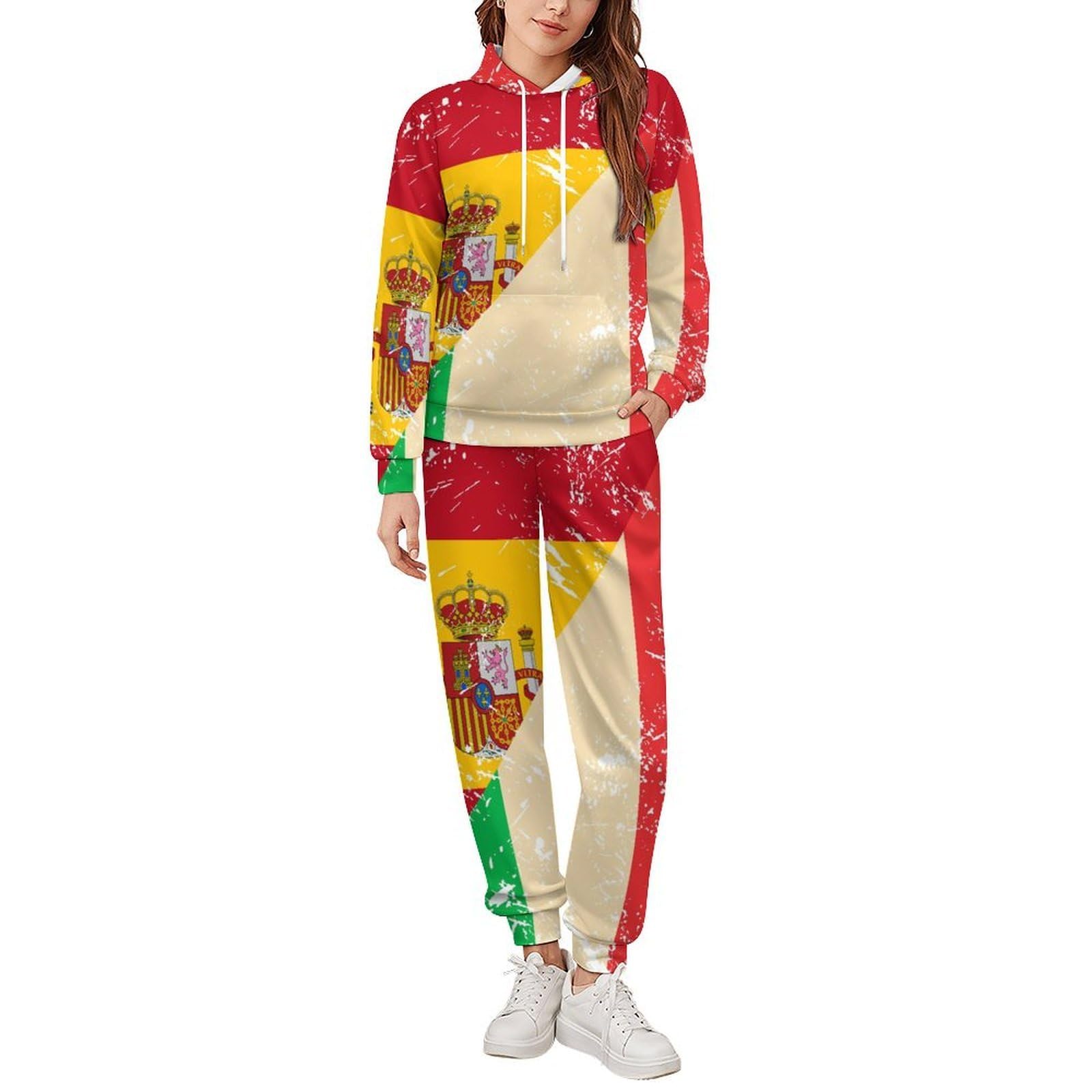 Italia e Spagna Vintage Flag Tute per gli Uomini Manica Lunga Felpa Con Cappuccio E Pantaloni Della Tuta Joggers Set Moda Tute