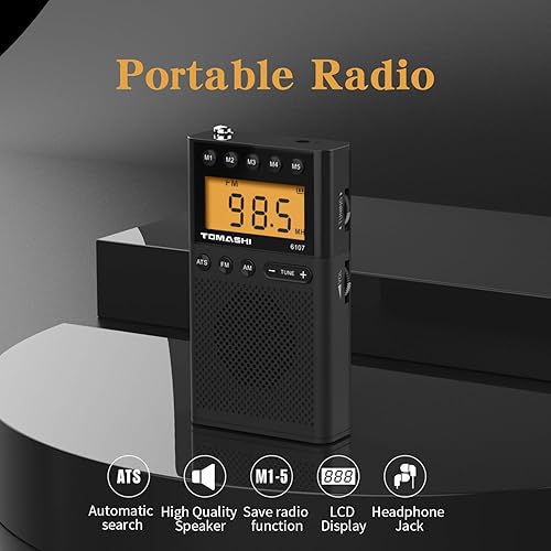 Miniatura 7 de Radio AM FM portátil, radio pequeña con altavoz, conector para auriculares, pantalla LCD, funciona con pilas