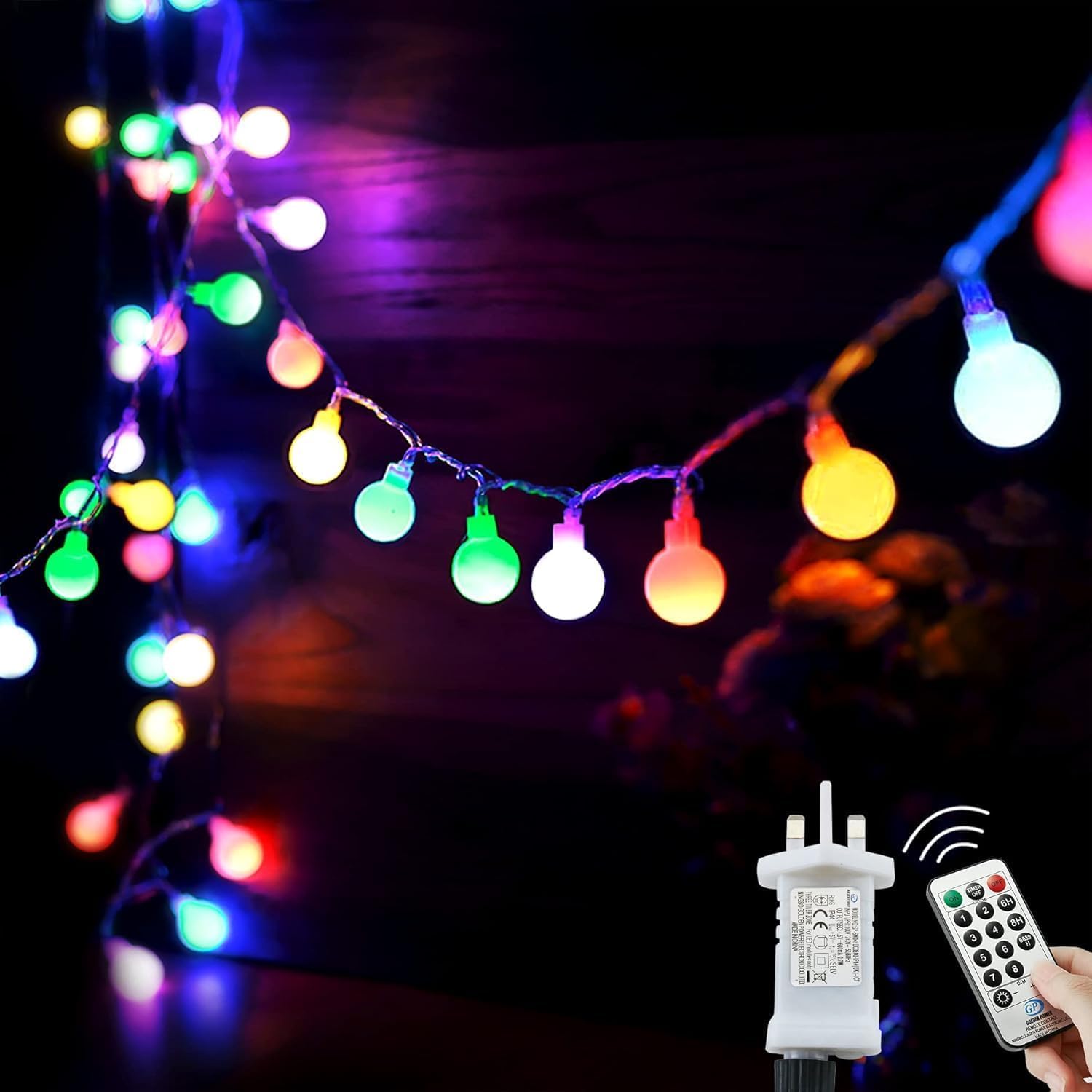 200LED 20M/65ft Christmas Fairy Lights Plug in, 8 Mode Globe Lights