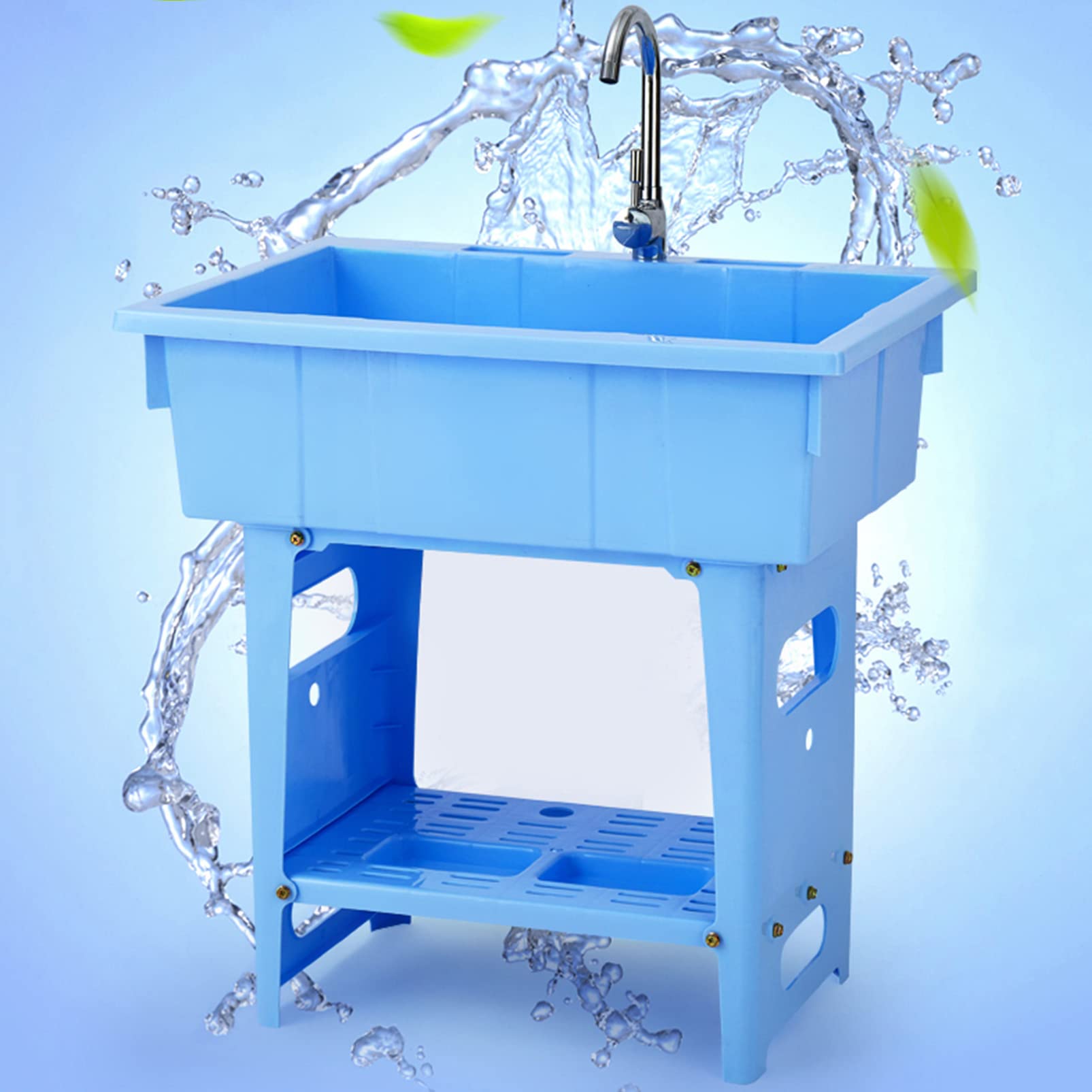 Lavabo Multiusos con Tabla de Lavar y Grifo - Lavadero Exterior Independiente para jardín, balcón, Garaje y Limpieza de baños.