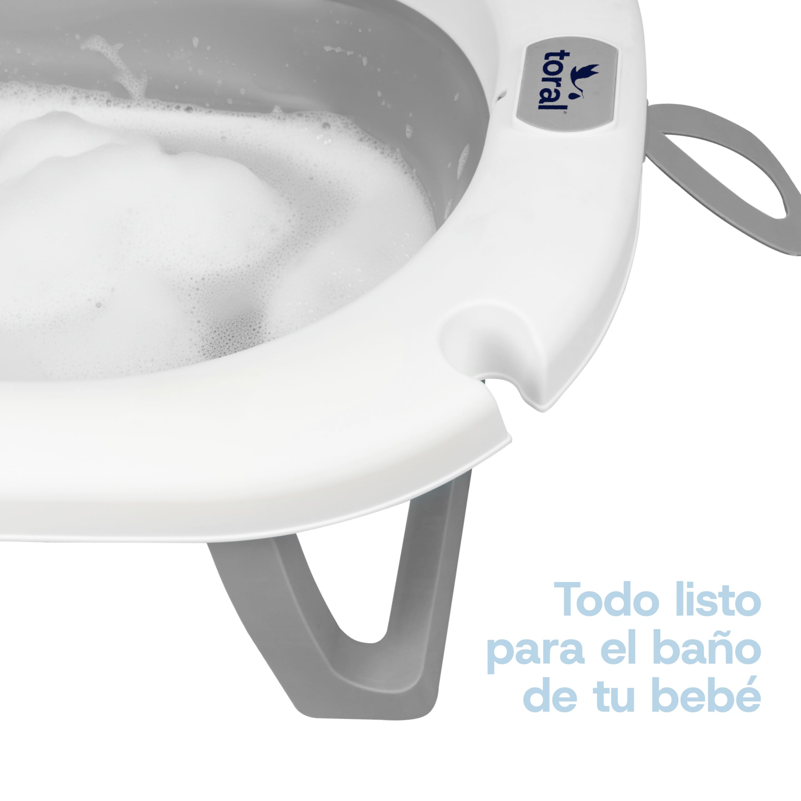 Toral Bañera Plegable Bebé con Patas Gris - Bañera Bebe con Patas Comoda, Facil de Guardar y Usar, Patas Antideslizantes y Colgador - Bañera Bebé Plegable Portatil - Modelo Bathy Gris