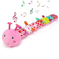 Baby Tummy Time Toy 0-6 Month Musical Stuffed Animal Plush Caterpillar Toy for Infant 6-12 Month Teething Sensory Toy with Crinkle Rattle for Babies 0-3-6 Month Newborn Toys Girl Shower