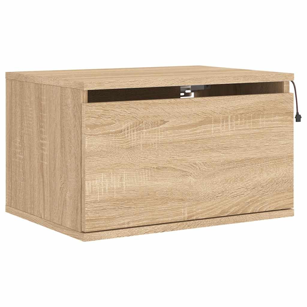 Wandmontierter Nachttisch mit RGB LED Beleuchtung und USB Anschluss, Holzwerkstoff Nachttisch für Stauraum Optimierung und moderne Raumgestaltung
