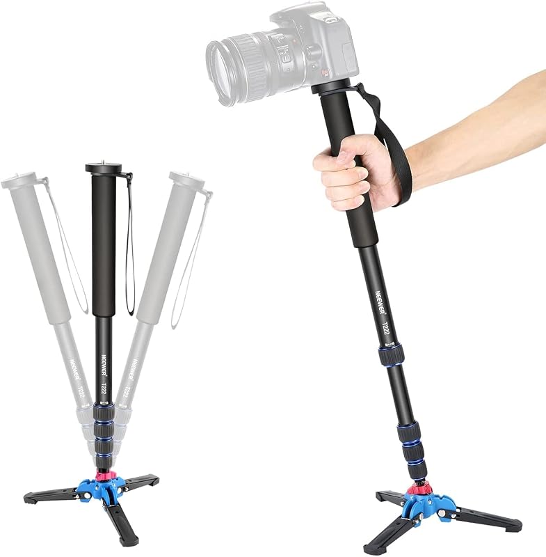 Monopié de cámara extensible con base de soporte desmontable y plegable | Aleación de aluminio, altura 52-168 cm, compatible con Nikon Sony DSLR; carga máxima de 5 kg