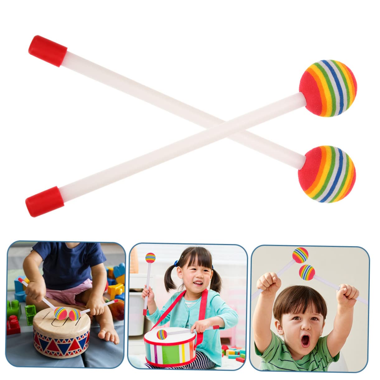 6 Baguettes De Batterie Enfant – Forme Sucette Arc-en-Ciel – Pour Xylophone & Percussion