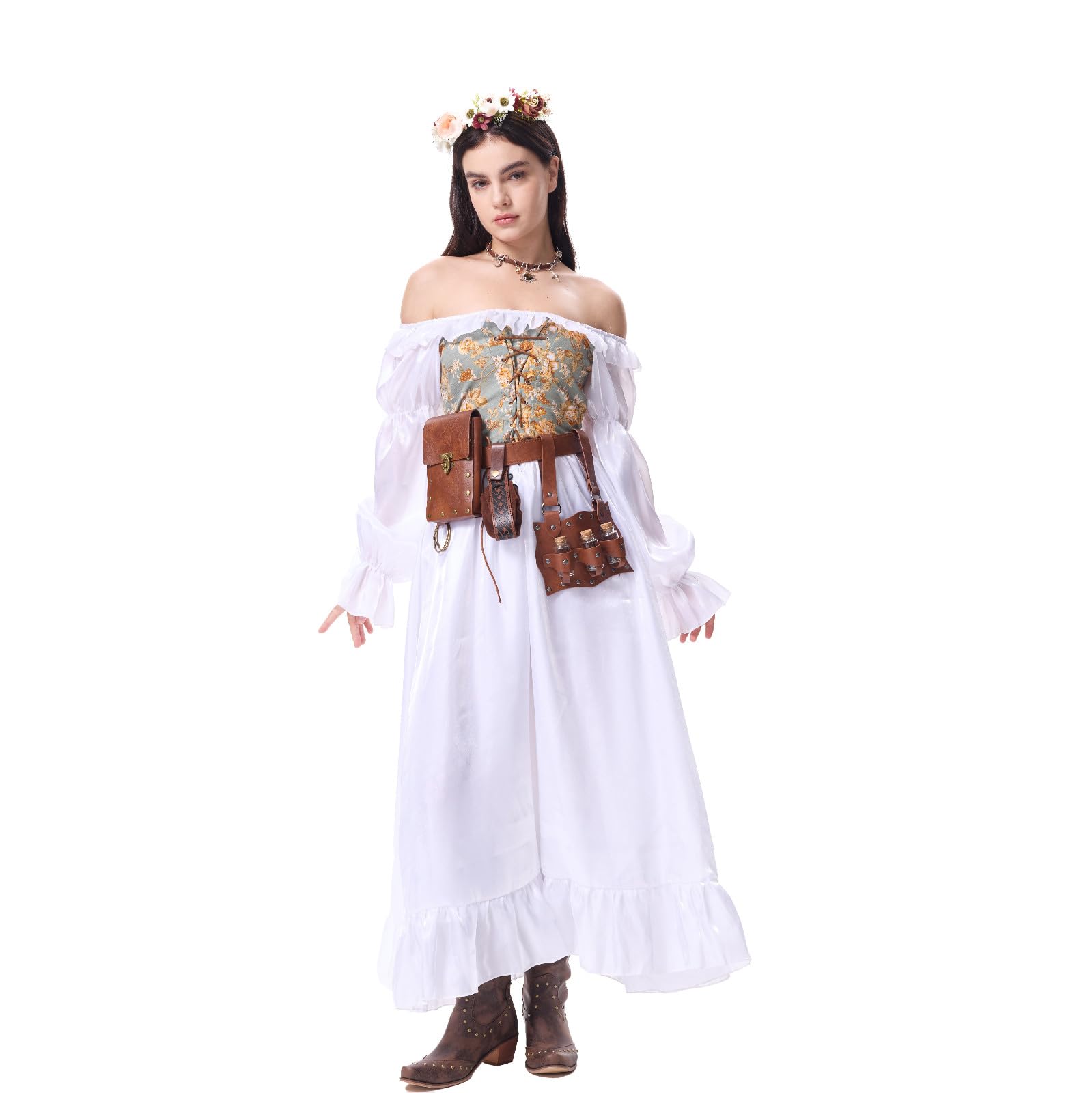 Ansenesna Halloween Kostüm Damen Piratenkostüm Damen Komplett Set | Mittelalter Kleidung Mieder Gothic Kleid Vintage Korsett Kleid Elegant Langarm Schulterfrei Renaissance Faschingskostüme
