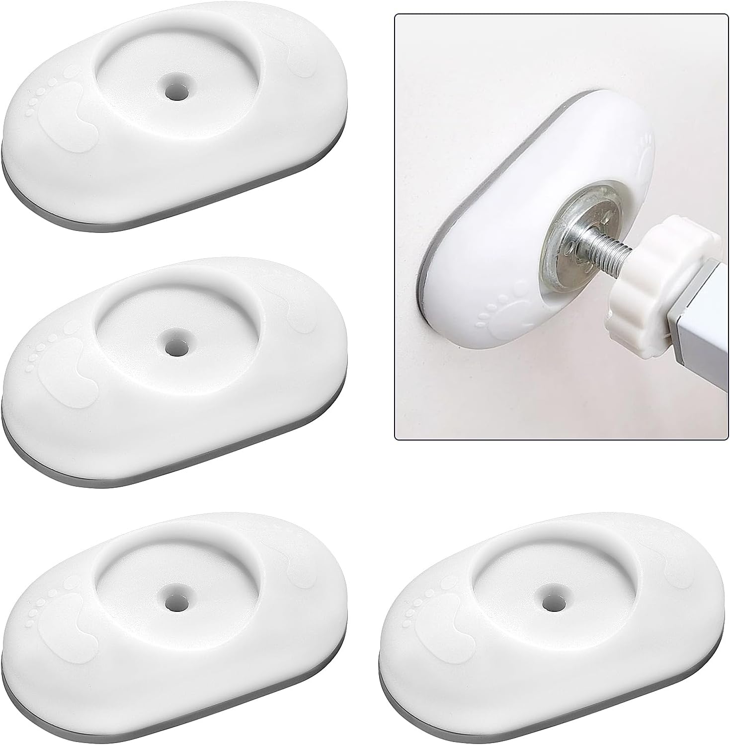 4 Pack Baby Gate Wall Protector Stair Gate Extension Wall Guard for Protecting Stair Door Wall Surface Babies & Pets Safety （No Screw Need ) (Round White)