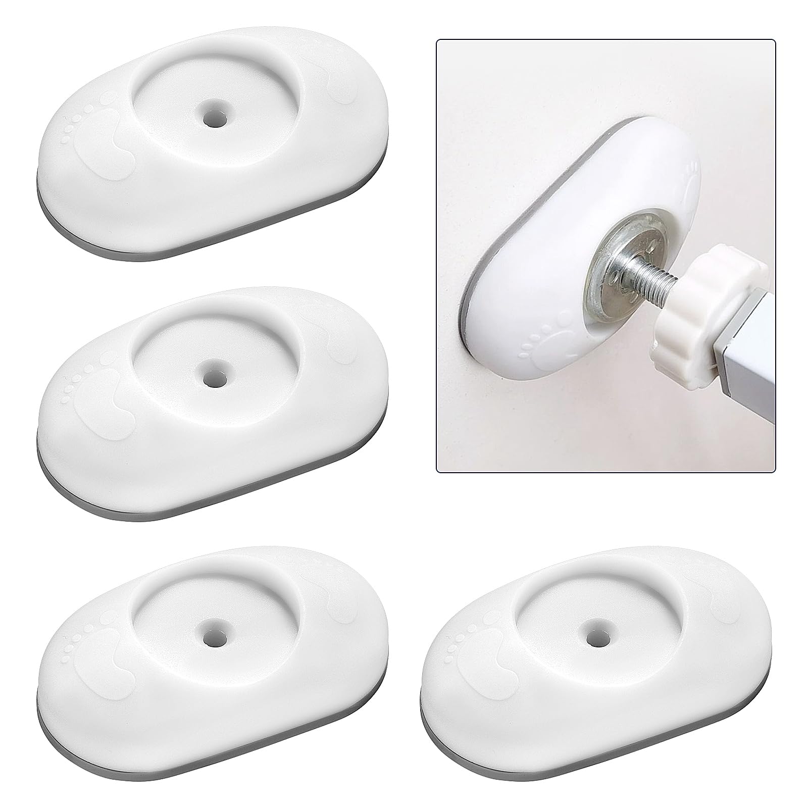 HonGien 4 Stück Wandschutz für Türgitter Baby Treppengitter Wandschutzpads Wand Saver für Sicherheit von Babys und Haustieren (Keine Schrauben erforderlich) (weiß, Oval)