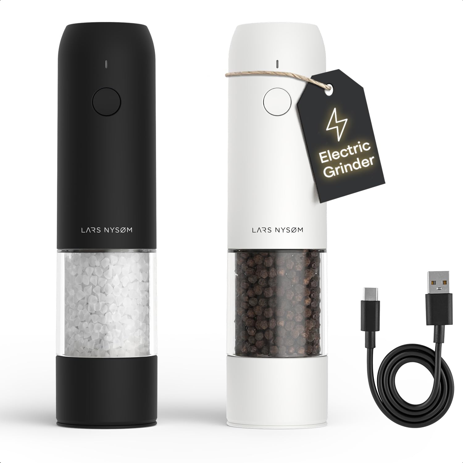 LARS NYSØM Electric Salt and Pepper Grinder Set - USB Rechargeable Mill Set