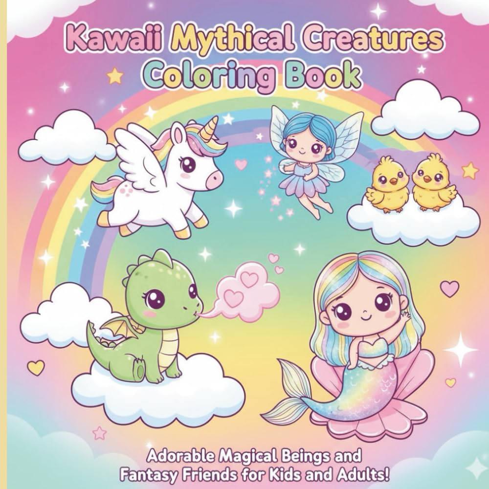 Kawaii Mythical Creatures Coloring Book: Cute Unicorns, Dragons, Fairies, and Magical Friends for Kids, Teens, and Adults: A Fun and Relaxing Kawaii ... Whimsical Fairies, and Magical Beings