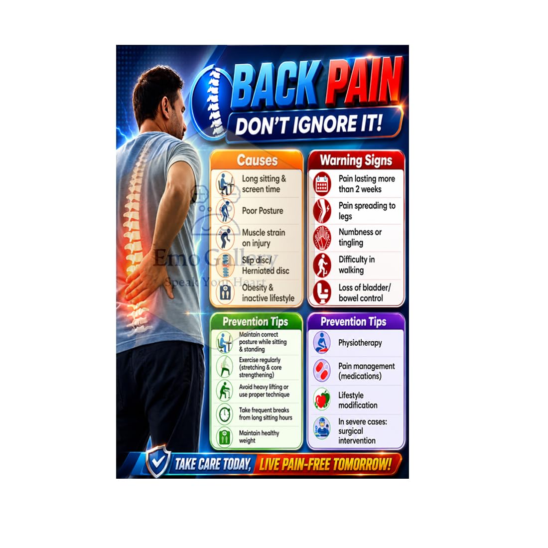 Back Pain Awareness Poster for Clinic Wall Decor | Causes, Warning Signs & Prevention Tips Chart | Physiotherapy Medical Poster | Self Adhesive Vinyl | Waterproof | 48 x 33 cm-image-14