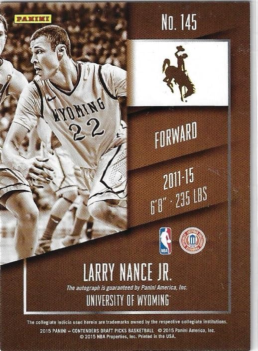 Larry Nance Jr. Autographed Rookie Card College Ticket Collectible Basketball Card - 2015 Pnini Contenders Draft Picks Basketball Card #145 (Lakers)