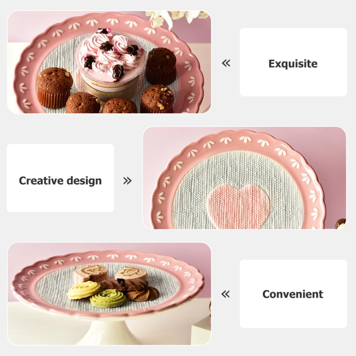 UKCOCO Piatto Torta in Ceramica Rosa a Cuore per Dessert e Tavola